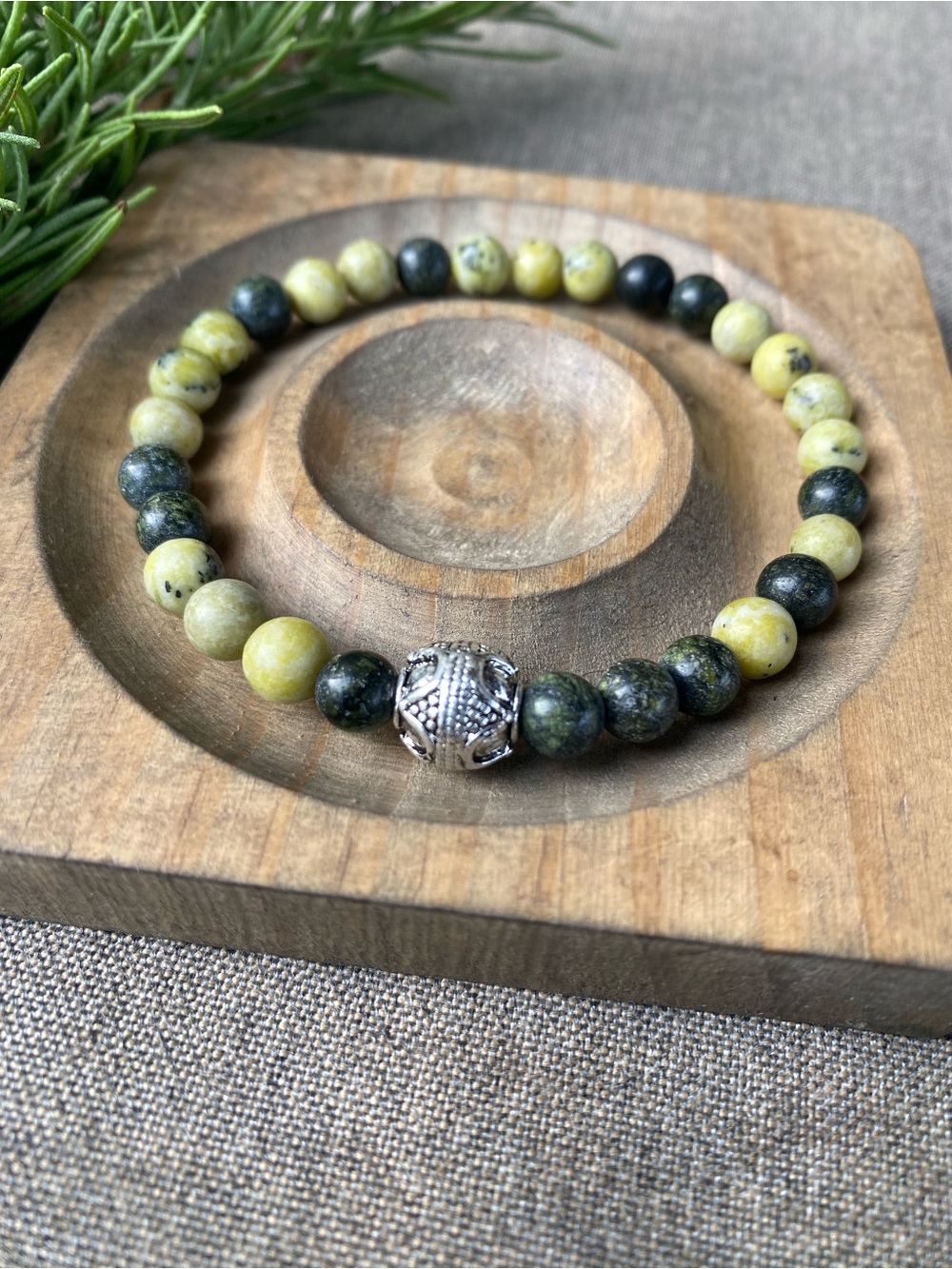 Bali Bead & Stone Stretch Bracelet- Yellow & Green